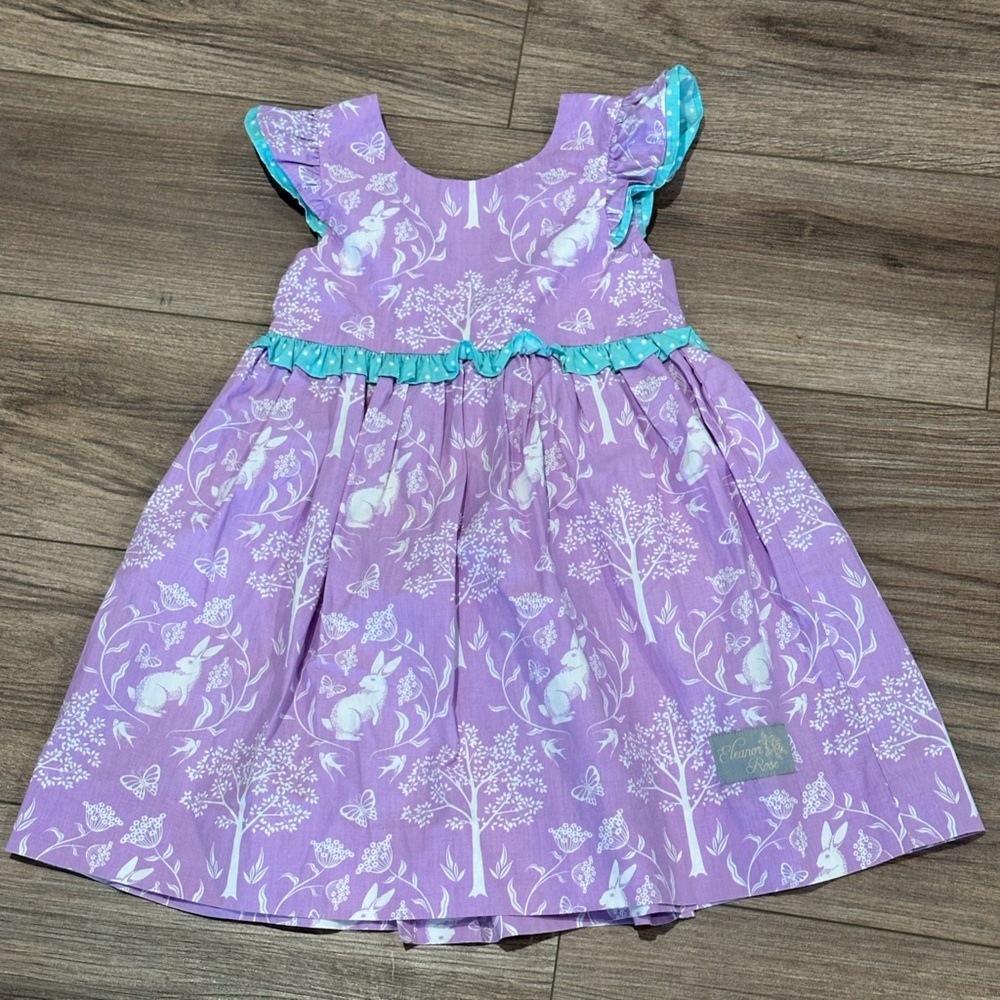 NWOT Eleanor Rose Girls 4-5 Lavender Bunny Easter Dress